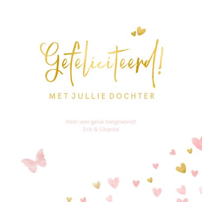 Felicitatiekaart geboorte silhouet meisje met hartjes 3