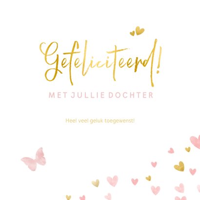 Felicitatiekaart geboorte silhouet meisje met hartjes 3