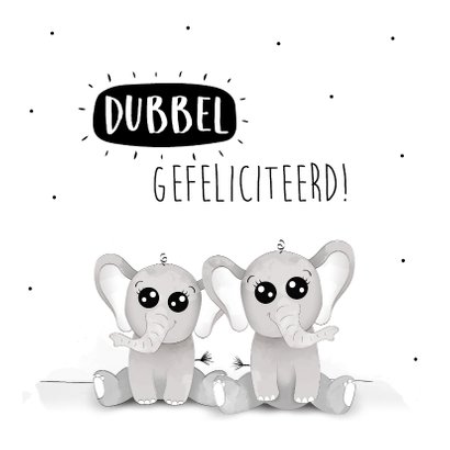 Felicitatiekaart geboorte tweeling met twee baby olifantjes 2