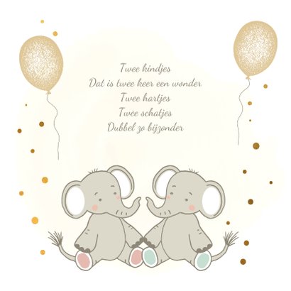 Felicitatiekaart geboorte tweeling olifantjes geel 2