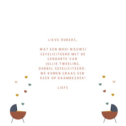 Felicitatiekaart geboorte tweeling wiegjes 3