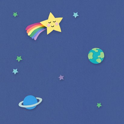 Felicitatiekaart geboorte vallende ster en planeten 2