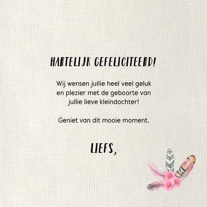 Felicitatiekaart geboorte veren meisje 3