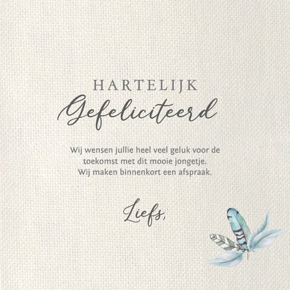Felicitatiekaart geboorte veren zoon 3