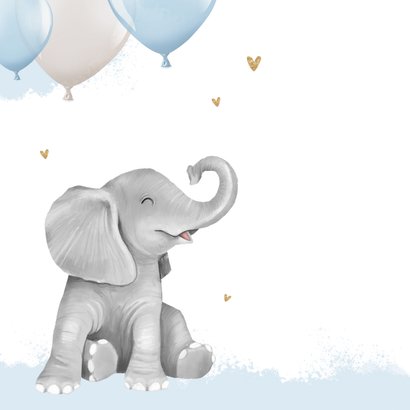 Felicitatiekaart geboorte welkom olifant waterverf ballonnen 2
