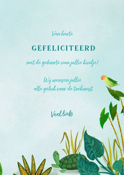 Felicitatiekaart geboorte wiegje met dieren 3