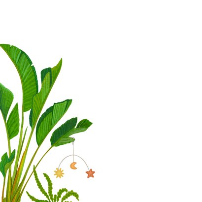 Felicitatiekaart geboorte wiegje tussen de planten 2