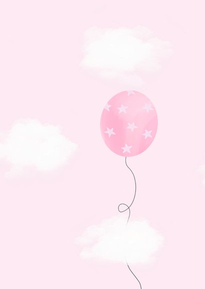Felicitatiekaart geboorte wolken en ballonnen roze 2
