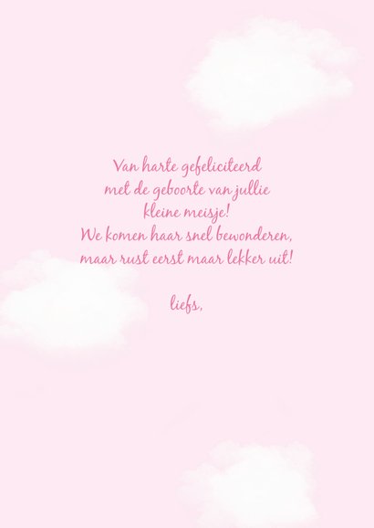 Felicitatiekaart geboorte wolken en ballonnen roze 3