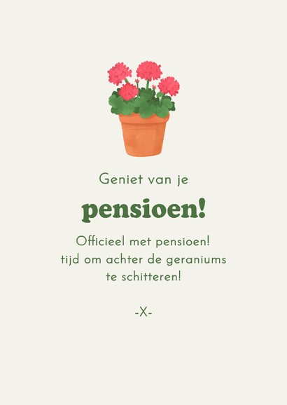 Felicitatiekaart geraniums pensioen roze grappig humor 3