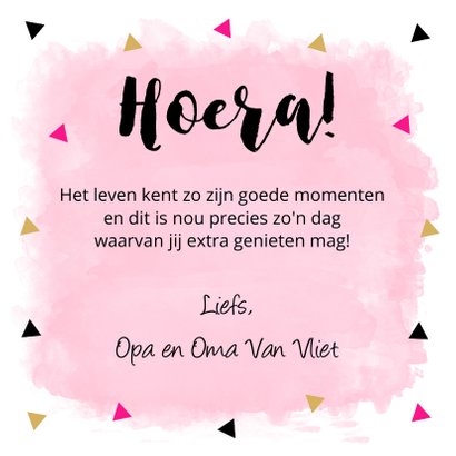 Felicitatiekaart geslaagd waterverf roze driehoekjes 3