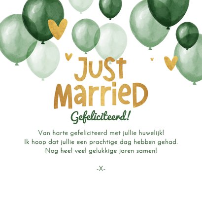Felicitatiekaart getrouwd 'just married' ballonnen hartjes 3