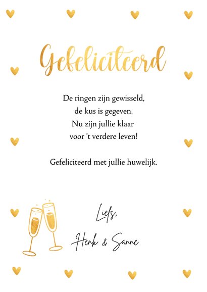 Felicitatiekaart getrouwd typografie hartjes goudlook 3