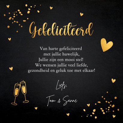 Felicitatiekaart getrouwd zwart confetti goudlook 3