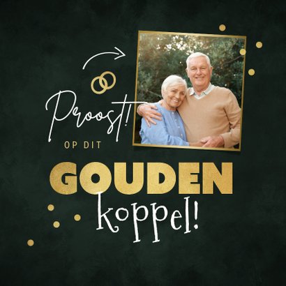 Felicitatiekaart gouden huwelijk goud confetti 50 jaar groen 2