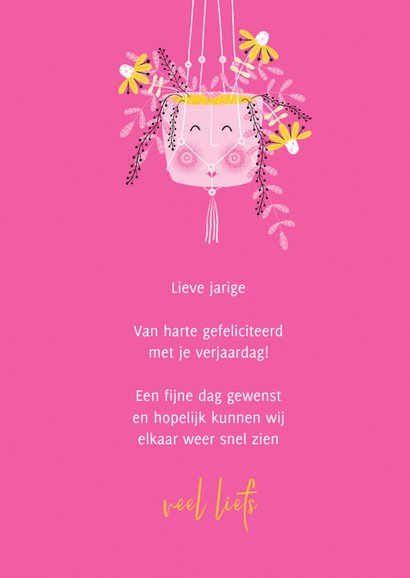 Felicitatiekaart happy hangplant bloemen roze 3