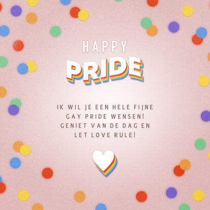 Felicitatiekaart 'Happy Pride' regenboog tekst en confetti 3