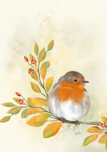 Felicitatiekaart herfstimpressie met roodborst 2