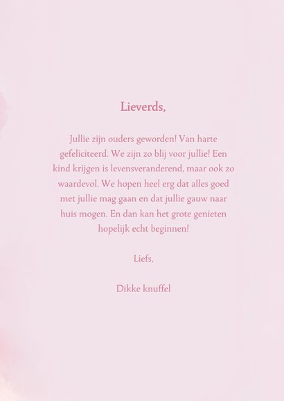 Felicitatiekaart hi little baby girl met roze waterverf 3