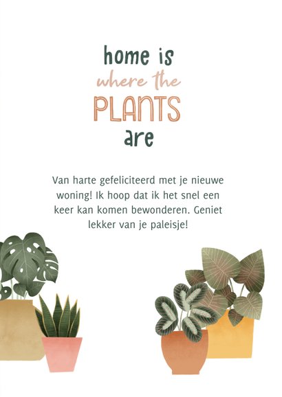 Felicitatiekaart 'home is where the plants are' met plantjes 3