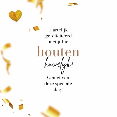 Felicitatiekaart houten 5-jarig huwelijk confetti trouwdag 3