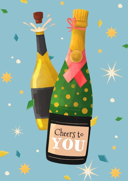 Felicitatiekaart huwelijk champagne cheers confetti 2