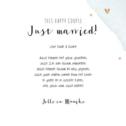 Felicitatiekaart huwelijk getrouwd wegwijzers goud confetti 3