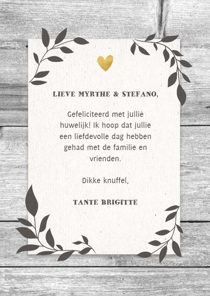 Felicitatiekaart huwelijk hout met takjes en typografie 3