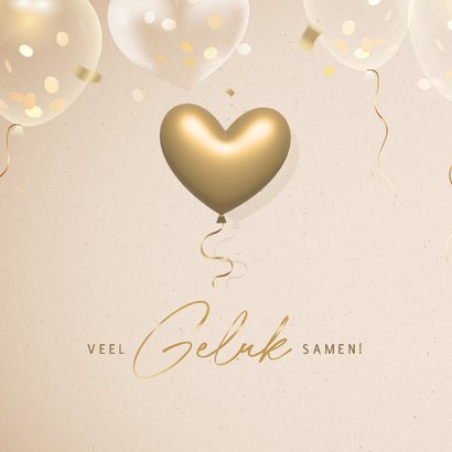 Felicitatiekaart huwelijk met gouden 3d hartjes ballon 2