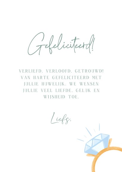Felicitatiekaart huwelijk met trouwring en bloemen 3