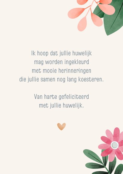 Felicitatiekaart huwelijk met waterverf bloemen 3