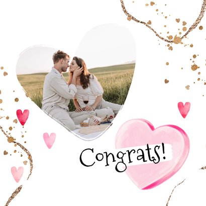 Felicitatiekaart huwelijk 'Sweetest Couple' snoephart goud 2