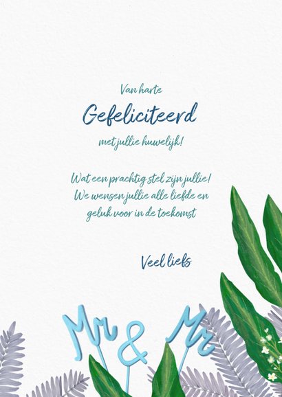 Felicitatiekaart huwelijk twee mannen op bruidstaart 3