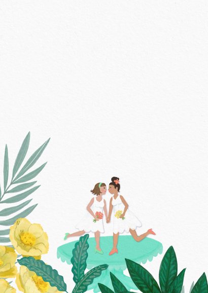 Felicitatiekaart huwelijk twee vrouwen op bruidstaart 2