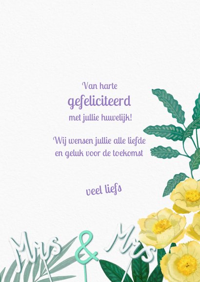 Felicitatiekaart huwelijk twee vrouwen op bruidstaart 3