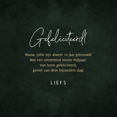 Felicitatiekaart huwelijksjubileum 10 jaar goud groen hartje 3