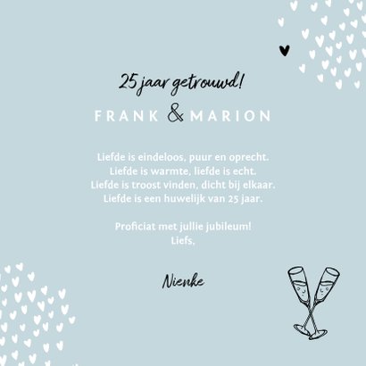 Felicitatiekaart huwelijksjubileum 25 jaar getrouwd hartjes 3