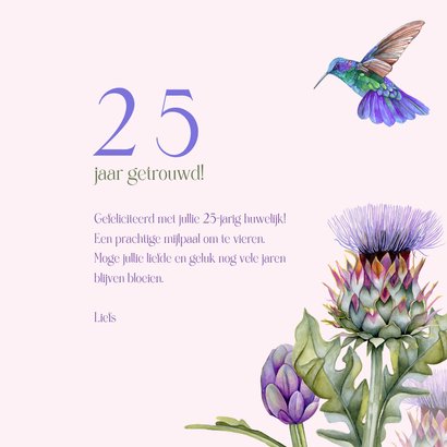 Felicitatiekaart huwelijksjubileum artisjok bloemen vogels 3