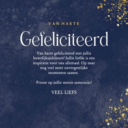 Felicitatiekaart huwelijksjubileum blauw met gouden zwanen 3