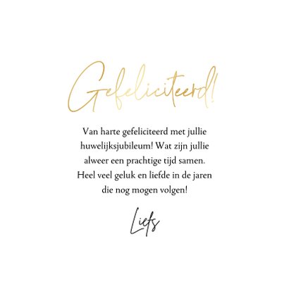 Felicitatiekaart huwelijksjubileum goudlook hartjes 3