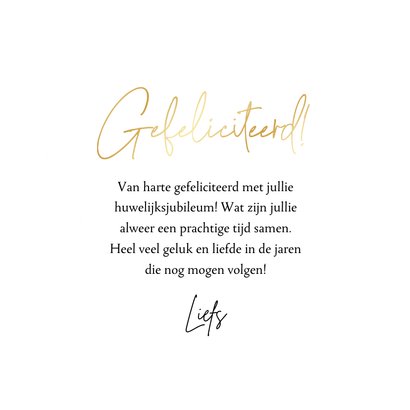 Felicitatiekaart huwelijksjubileum goudlook hartjes 3