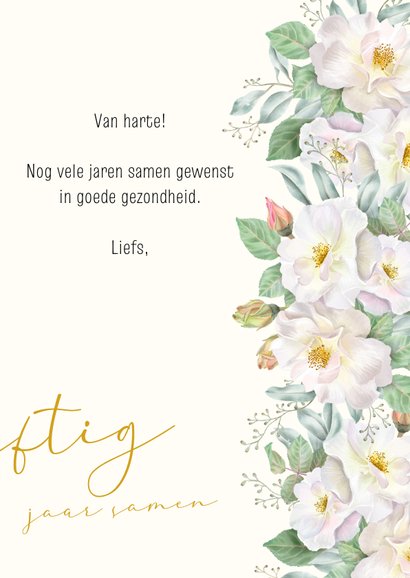 Felicitatiekaart huwelijksjubileum witte rozen 3