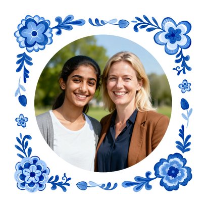 Felicitatiekaart inburgering Nederland delfts blauw tegeltje 2