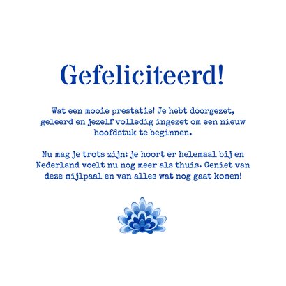 Felicitatiekaart inburgering Nederland delfts blauw tegeltje 3