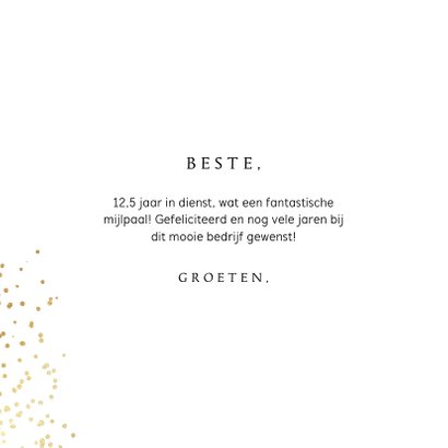 Felicitatiekaart jubileum 12,5 champagne goud confetti 3