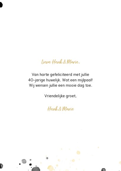 Felicitatiekaart jubileum '40' met spetters en foto 3