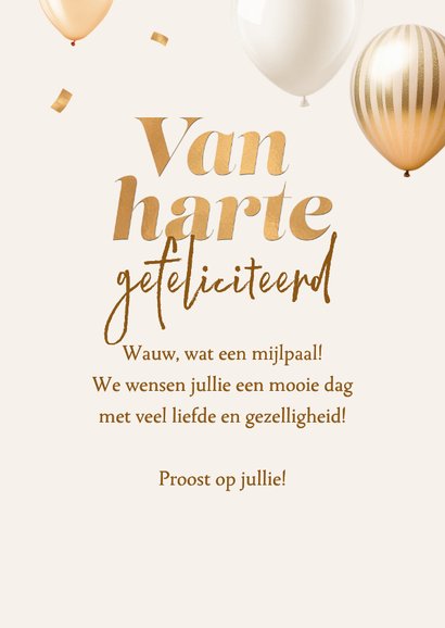 Felicitatiekaart jubileum trouwdag goud ballonnen beige 3