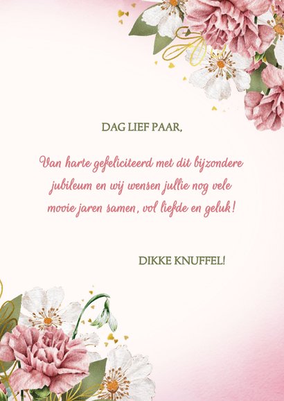Felicitatiekaart jubileum trouwdag met bloemen en hartjes 3