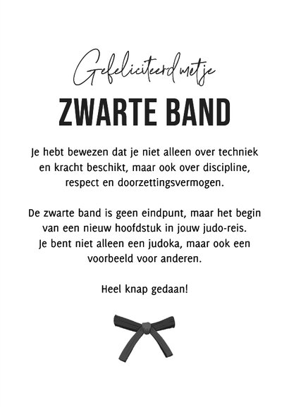 Felicitatiekaart judo zwarte band sport prestatie 3