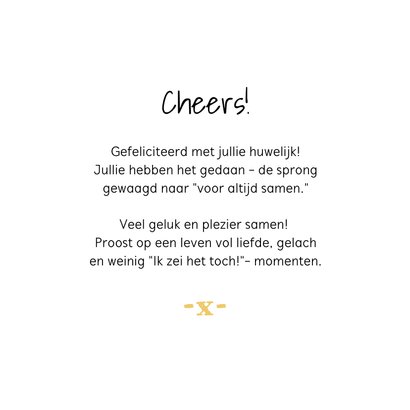 Felicitatiekaart just married humor champagne cheers hartjes 3